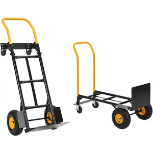 Heavy Duty 2-in-1 Convertible Hand Truck Dolly Cart – 400/800 lbs Load, Folding Platform, 4 Non-Flat Wheels, Telescoping Handle, Ideal for Warehouse, Office, Garden, Industrial Use