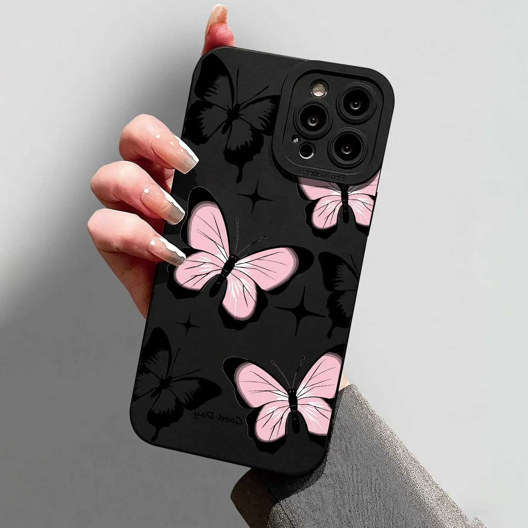 Glam Black Glitter Butterflies Matte TPU Phone Case - Shockproof Cover, Anti-Scratch Material, Matte Finish Protective Casing for iPhone 11,12,13,14,15,16,17 Pro/Pro Max/Plus, Women's Stylish Tech Accessory, Ideal Gift