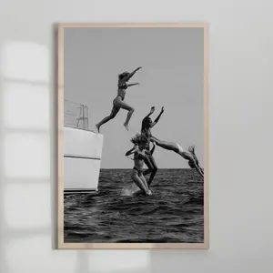 Surfer Chick Wall Poster, Fashion Print, Black and White, Vintage Photo, Summer Poster, Beach House Decor, Beach Decor, Modern Art, Surf Art  UNFRAMED