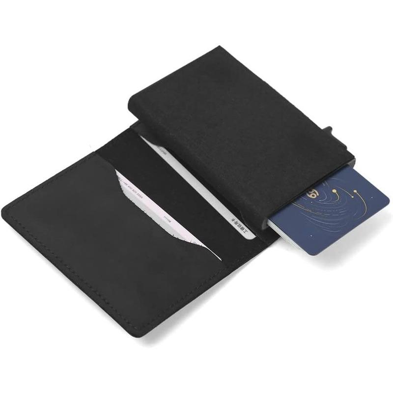 Slim Wallet for AirTag Genuine Leather RFID Credit Card Holder Automatic Pop up Wallet | Slim Design Multipurpose Accessory for AirTag Case for Men (Black Leather)\u2026 Slim Wallet for AirTag Genuine Leather RFID Credit Card Holder Automatic Pop up Wallet | Slim Design Multipurpose Accessory for AirTag Case for Men (Black Leather)\u2026