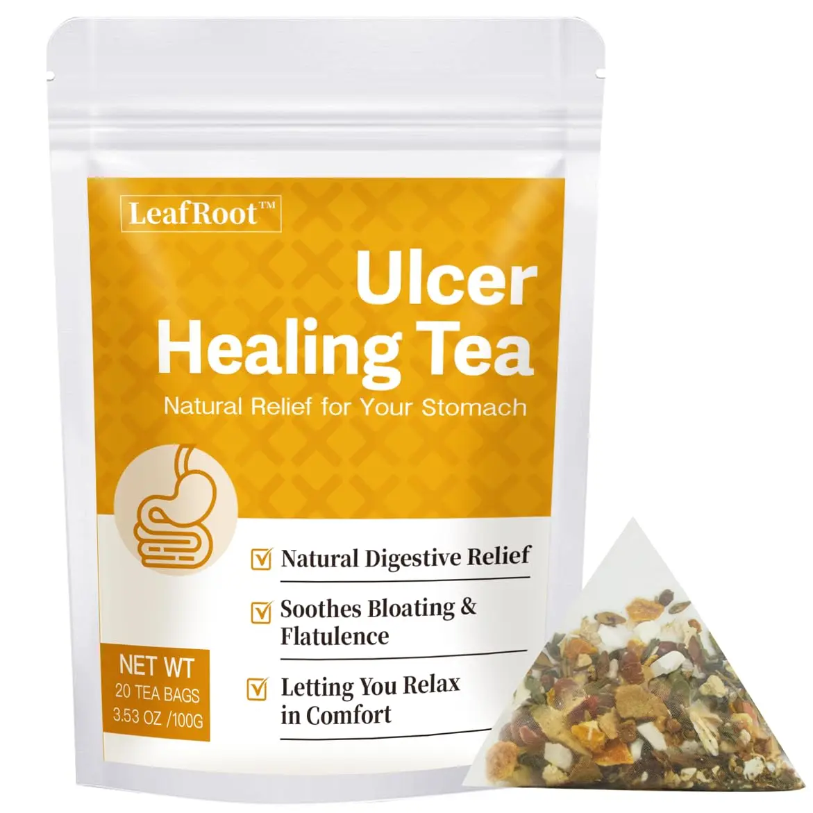 LEAFROOT Herbal Tea, 20 Tea Bags – Gentle Digestive Comfort Blend, Supports Stomach Wellness, Soothing Herbal Infusion for Daily Use US