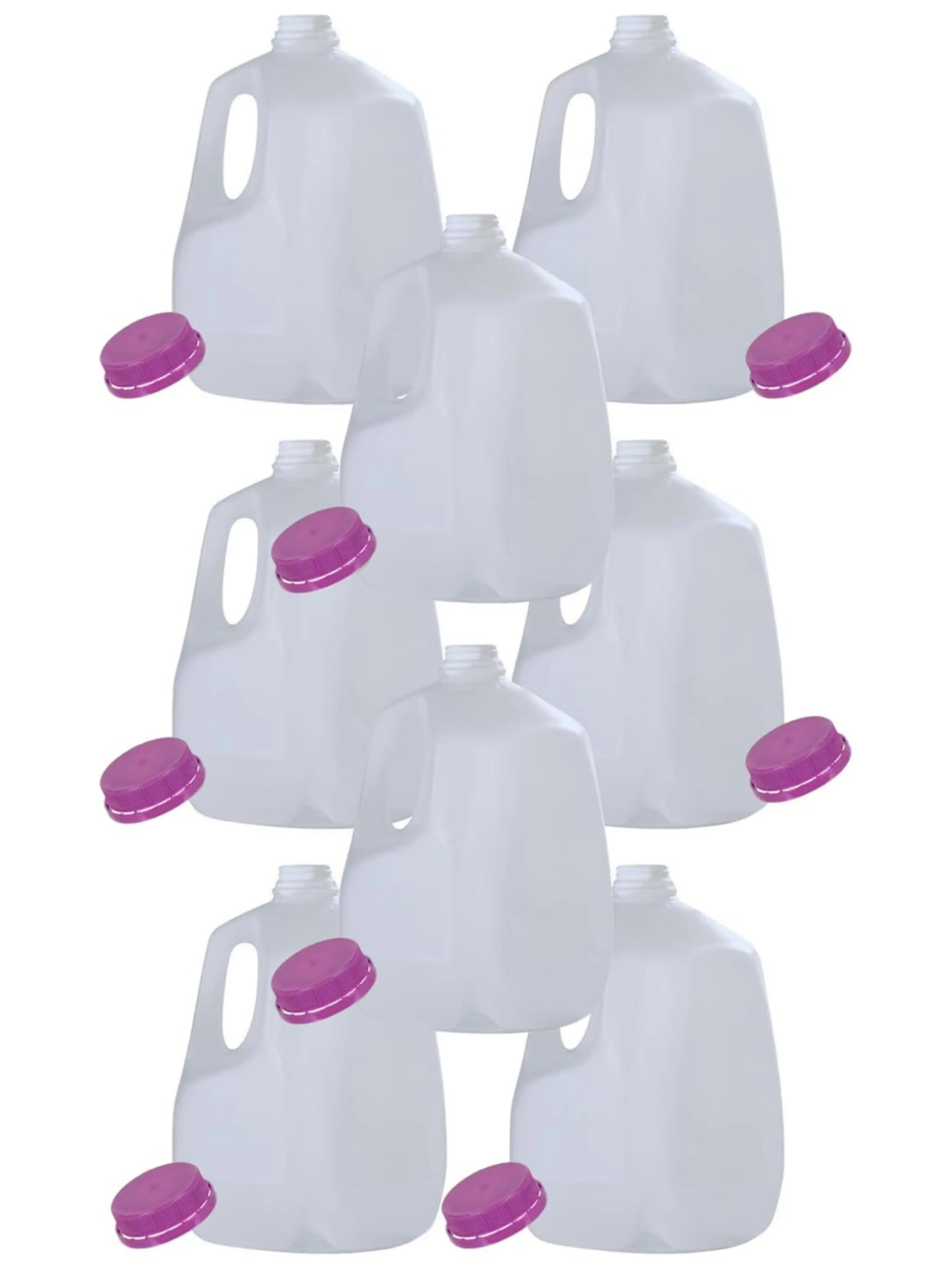 (8 PACK) 128 Oz HDPE Empty Plastic Gal Storage Bottles with Tamper-Evident Purple Caps - Made in USA Home Organizer Containers for Juices, Meal Prep