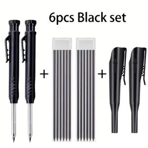6 Solid Carpenter Pencil Set (with pen core), with sheath, punching tool pen, perfect for carpenters and carpenters to draw automatic pencils, father's birthday gift