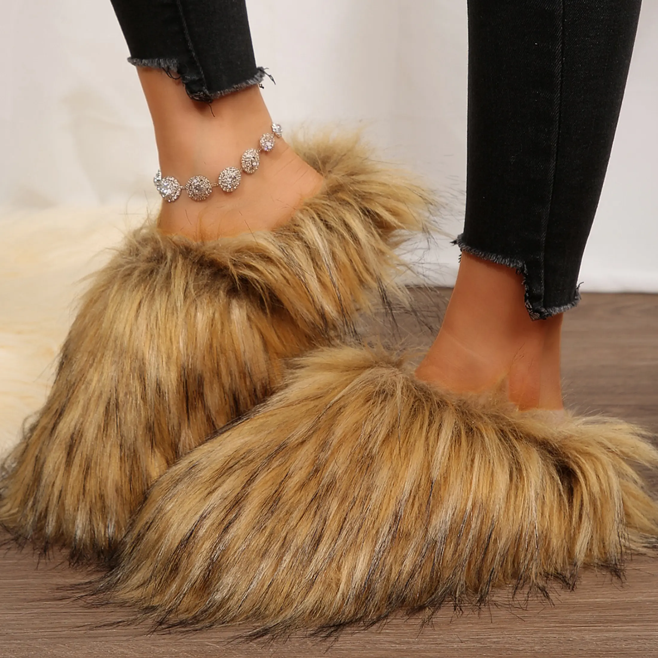 Women's Trendy Plush Slippers Fluffy Warm Mini Snow Boots Anti-Skid House Indoor Outdoor Shoes