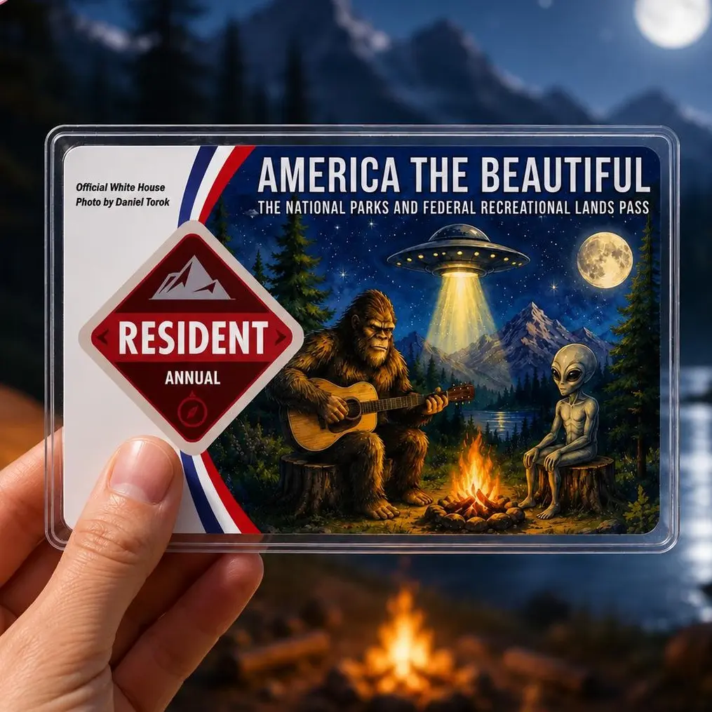 Bigfoot Alien National Park Pass Sleeve UFO Campfire Vinyl Sticker Clear Card Protector Case For Science Fiction Gift