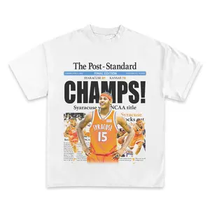 CARMELO ANTHONY ICY EXCLUSIVE SYRACUSE CHAMPS T-SHIRT, Menswear Crew Neck Rap Streetwear T-Shirt, Unisex Casual Regular Fit Cotton Tops, Good Vintage Hip-Hop Bold Retro Apparel, Men Round Neck Y2K Basketball Graphic Tees