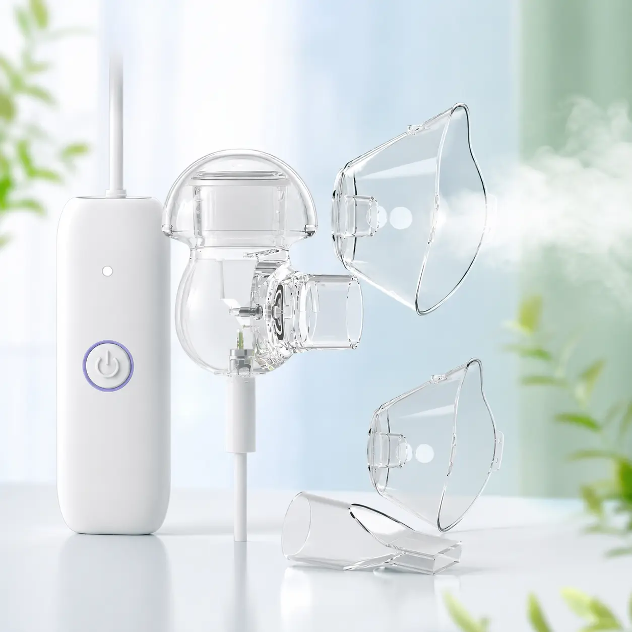 Portable Detachable Transparent Mesh Nebulizer with Fine Mist Output, 1-Button Control, Type-C Charging, Low-Noise Operation, Adult Mask, Child Mask, Mouthpiece