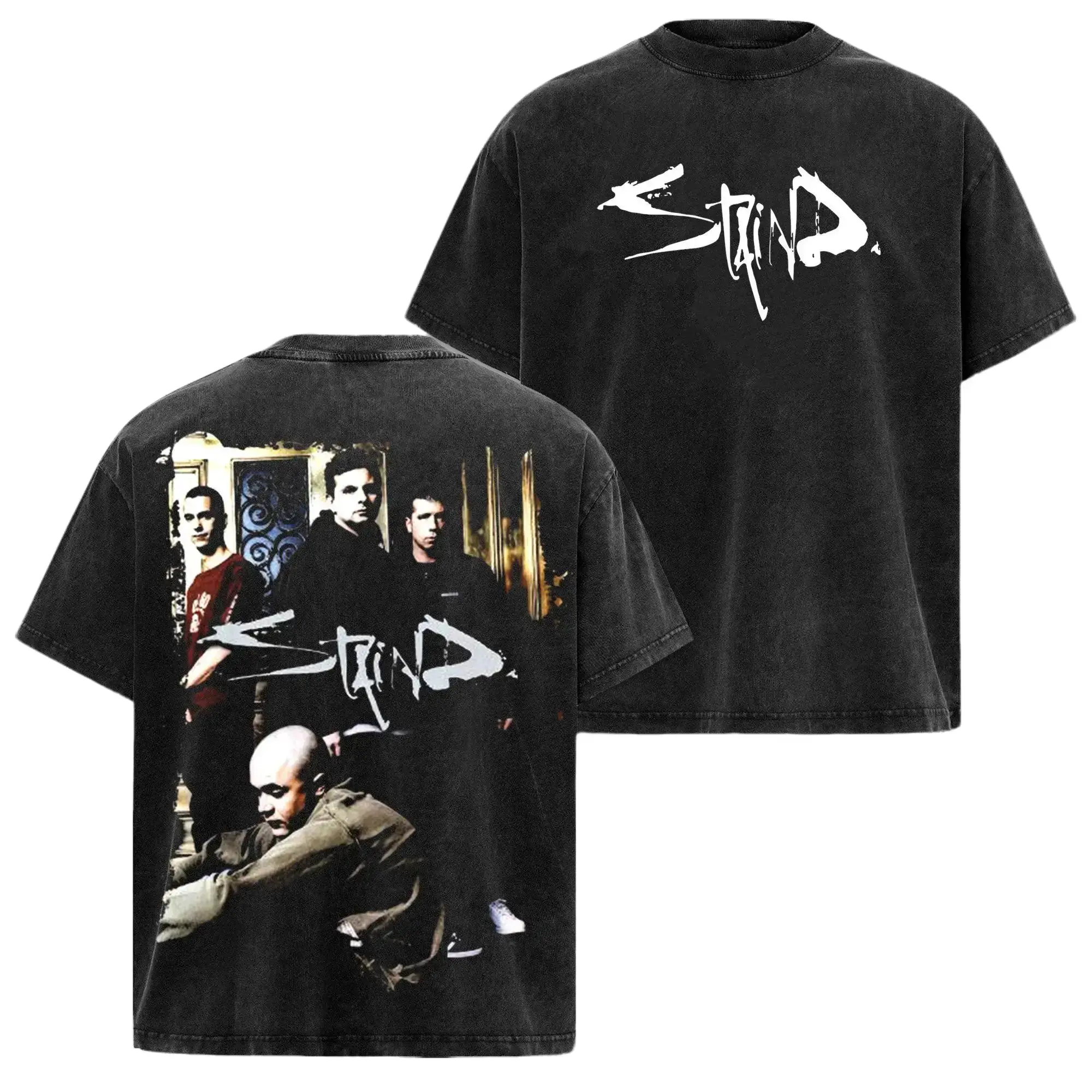 Men's Cotton Oversized Short-Sleeve Round Neck Tshirt - Soft Fabric, Staind Alternative Band Merch, 90s Grunge Aesthetic Streetwear Graphic Tee