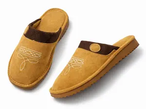 Cowboy Cowgirl All Season Boot Stitch Suede Leather Slippers with Square Toe Comfy House Shoes for Unisex Indoor Outdoor