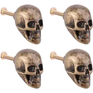 Skull Knobs 4 Pcs Zinc Alloy Heavy Drawer Handle Cabinet Hardware Kitchen Cabinet Pulls Cupboard Handles Dresser Drawer Knobs Kitchen Cabinet Hardware with Screws (Bronze)