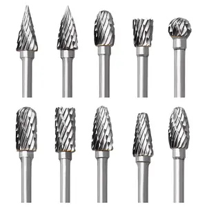 Tungsten Carbide Rotary Burr Set for , 10PCS Carbide Double Cut Carving Burr Bits with 1/8" Shank Rotary Tool Accessories for Woodworking, Engraving, Drilling, Steel Metal Working