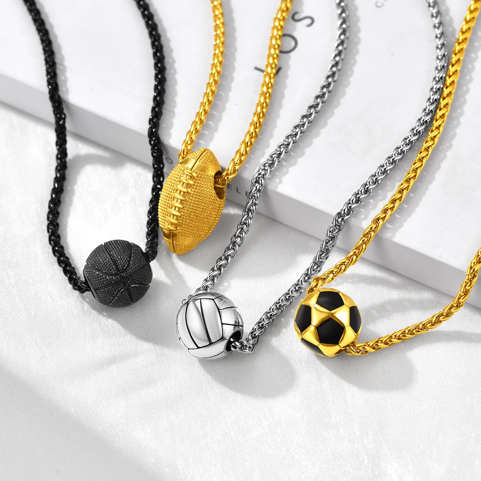 U7 Stainless Steel 3D Sports Necklaces - Soccer, Basketball, Volleyball, Football Designs for Men, Women - Jewelry Accessories Favors Gifts