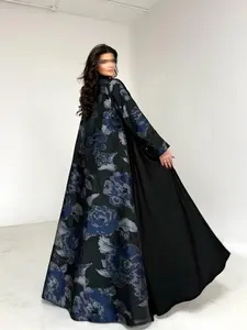 Women's Floral Print Abaya, Loose-Fitting Long Sleeve Arab Robe, Elegant Full Placket Top, All Seasons Plain Pattern Clothing, Loose Abayas, Modest Muslim Outfits