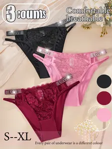 Women's Solid Color Rhinestone Decor Lace Panty, Soft Comfy Breathable High Stretch Panty for Daily Wear, Ladies Underwear for All Seasons, Soft Minimalist Knicker, Fashion Breathable Underwear, Soft Breathable Panties