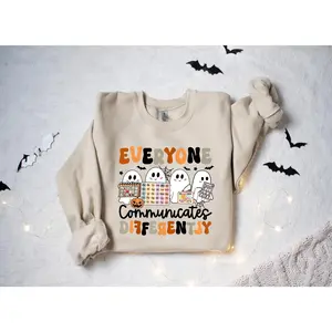 Halloween Everyone Communicates Differently Shirt, Teacher Halloween Shirt, Spooky Season Shirt, Autism Awareness T-Shirt
