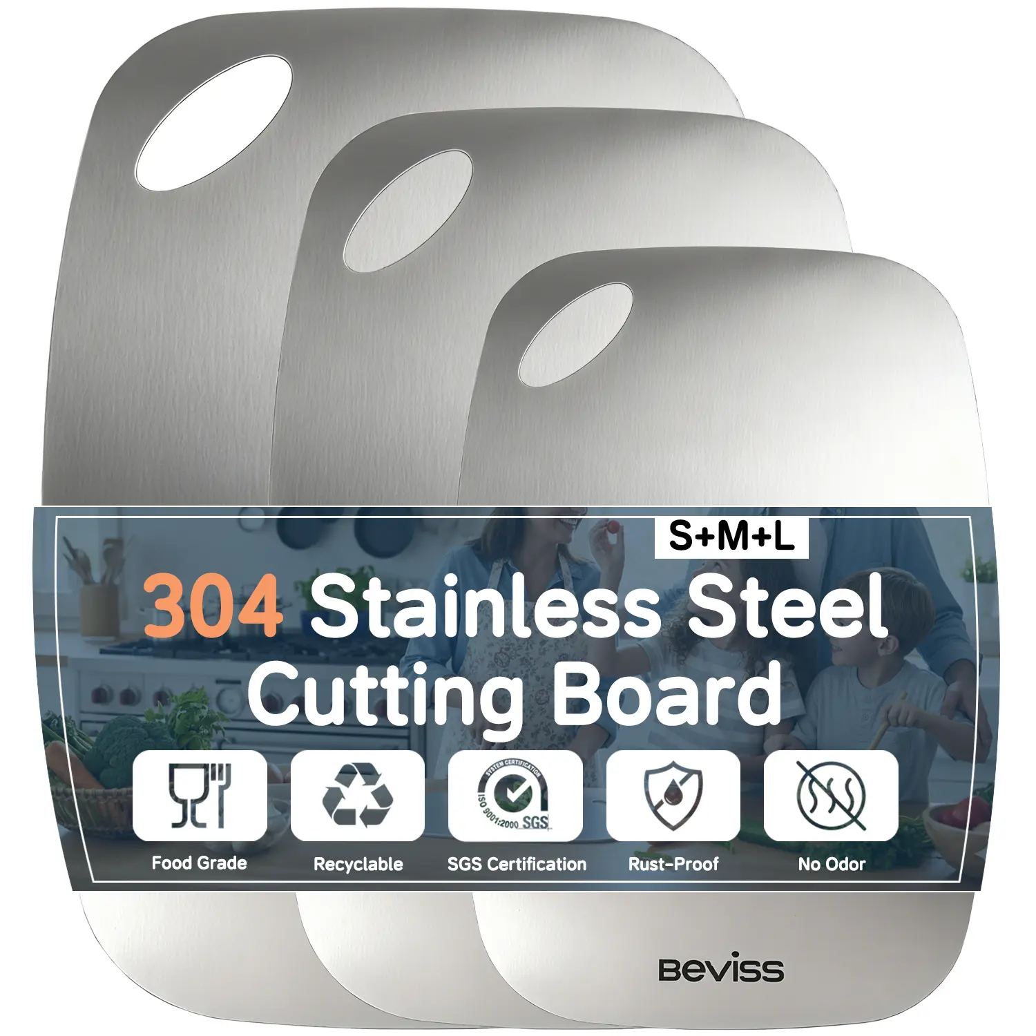 Food Grade 304 Stainless Steel Cutting Board, L-Shaped Hem Anti-slip Double Sided Kitchen Board, Multi-purpose Dough Kneading Mat for Baking Meat Fruit Veggies, Easy Clean Anti-bacterial Kitchen Countertop Protector