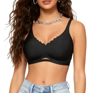 Women's Black Jelly Push-Up Bra No Underwire T-Shirt Bra Seamless Comfortable Soft Wireless Basic Bridal One Piece Minimalist Everyday Wear with Adjustable Straps Vneck Breathable TikTokShopBlackFriday