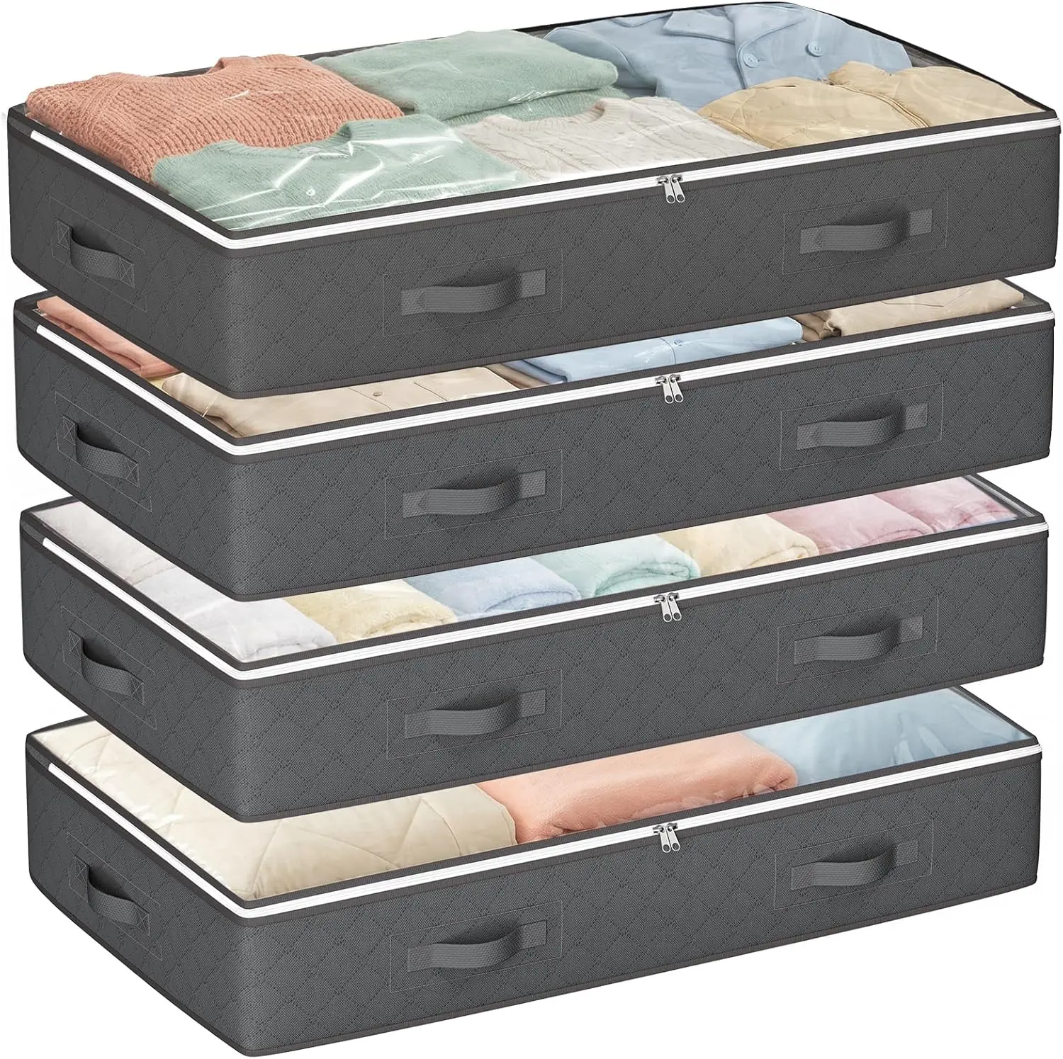 Budding Joy 90L under Bed Storage Containers, Closet Organizers and Storage Bins, Foldable Underbed Storage Bags for Linen Sheets, Blanket, Clothing, Comforter, Sweaters, Pillows, Wrapping Paper, Grey