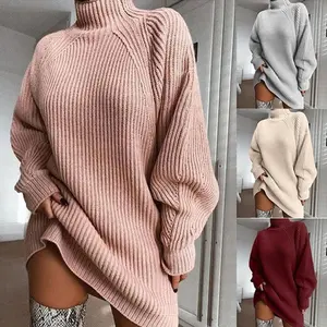 2025 Autumn Winter New Hot-Selling Knitted Sweater Mid-Length Raglan Sleeve Half Turtleneck Sweater Dress