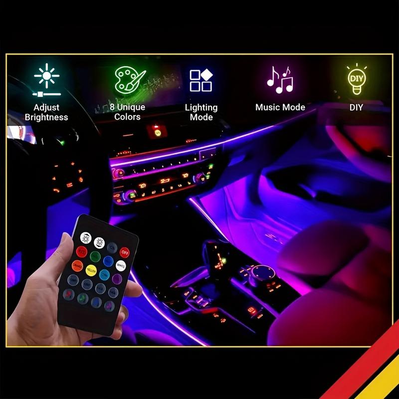 Remote-Controlled Ambient Lights for Cars, Voice-Activated Interior Lights, Multi-Color, Music-Responsive Strip Lights for The Car Interior.