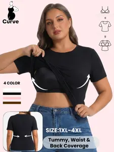 Plus Size Tank Tops for Women with Built in Bras,Short Sleeveless Camisole Casual Fitted T-Shirts, Integrated Cup,Comfort Beathable Top Underwear,Stylish Daily Wear for Spring&Summer