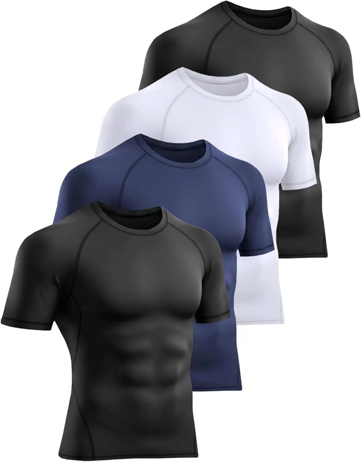 4 Pack Men's Compression Shirts Short Sleeve Cool Dry Workout T-Shirt Undershirt Rash Guard for Gym RunningGift.