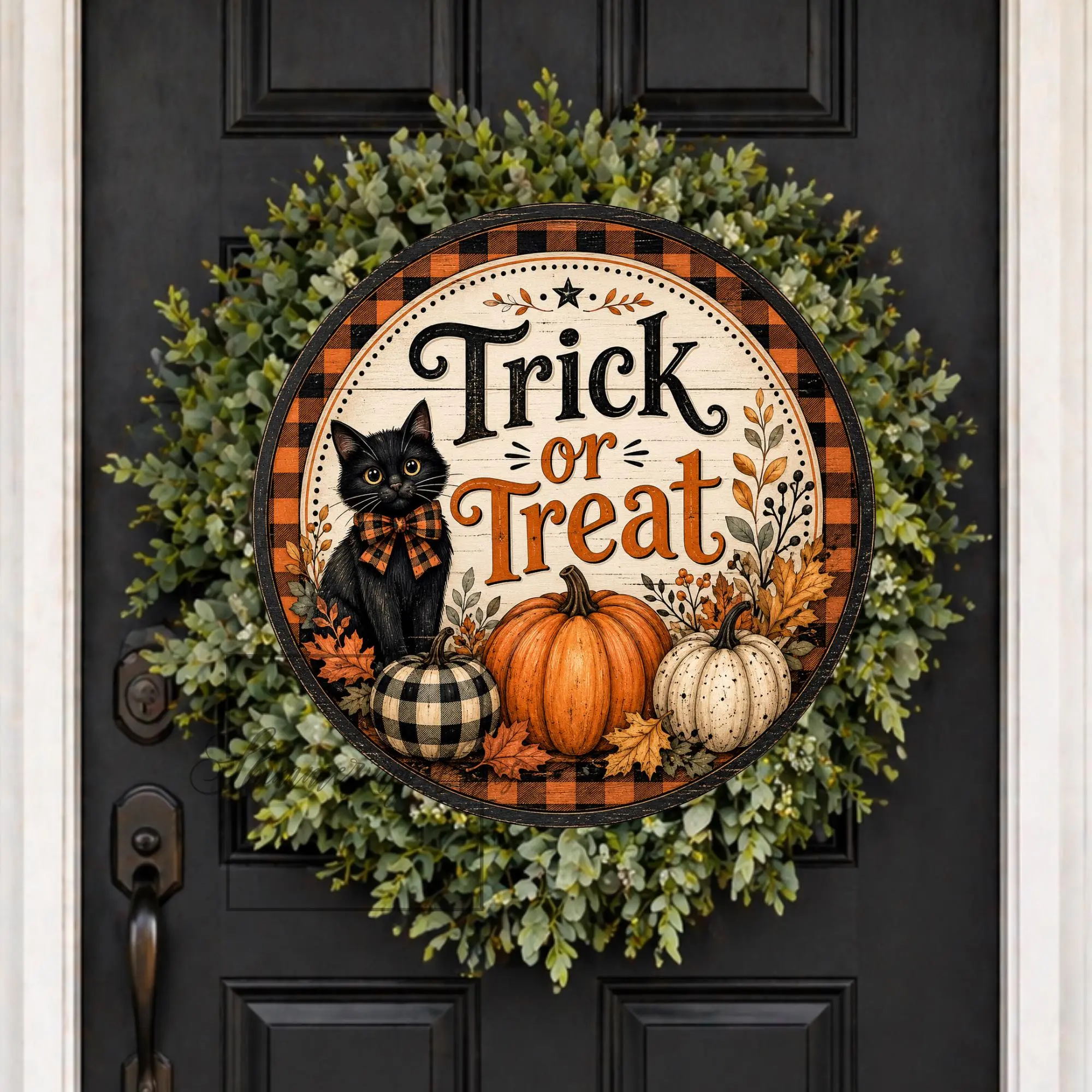 Halloween Black Cat Trick or Treat Round Sign, Vintage Halloween Decor, Welcome Metal Wreath Decor, Halloween Decorations 2026, Fall Decor 2026, Nostalgic Halloween Decor