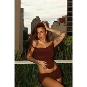 Vanessa Off Shoulder Micro Short Set - Brown