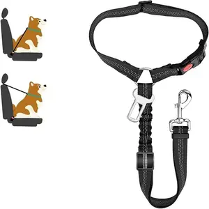 Dog Seat Belt for Car, 1 Pack Dog Car Harness Seatbelt Adjustable with Elastic Bungee Buffer, 2 in 1 Pet Car Leash Headrest Restraint Dog Reflective Safety Tether (Black, Headrest+Clip)