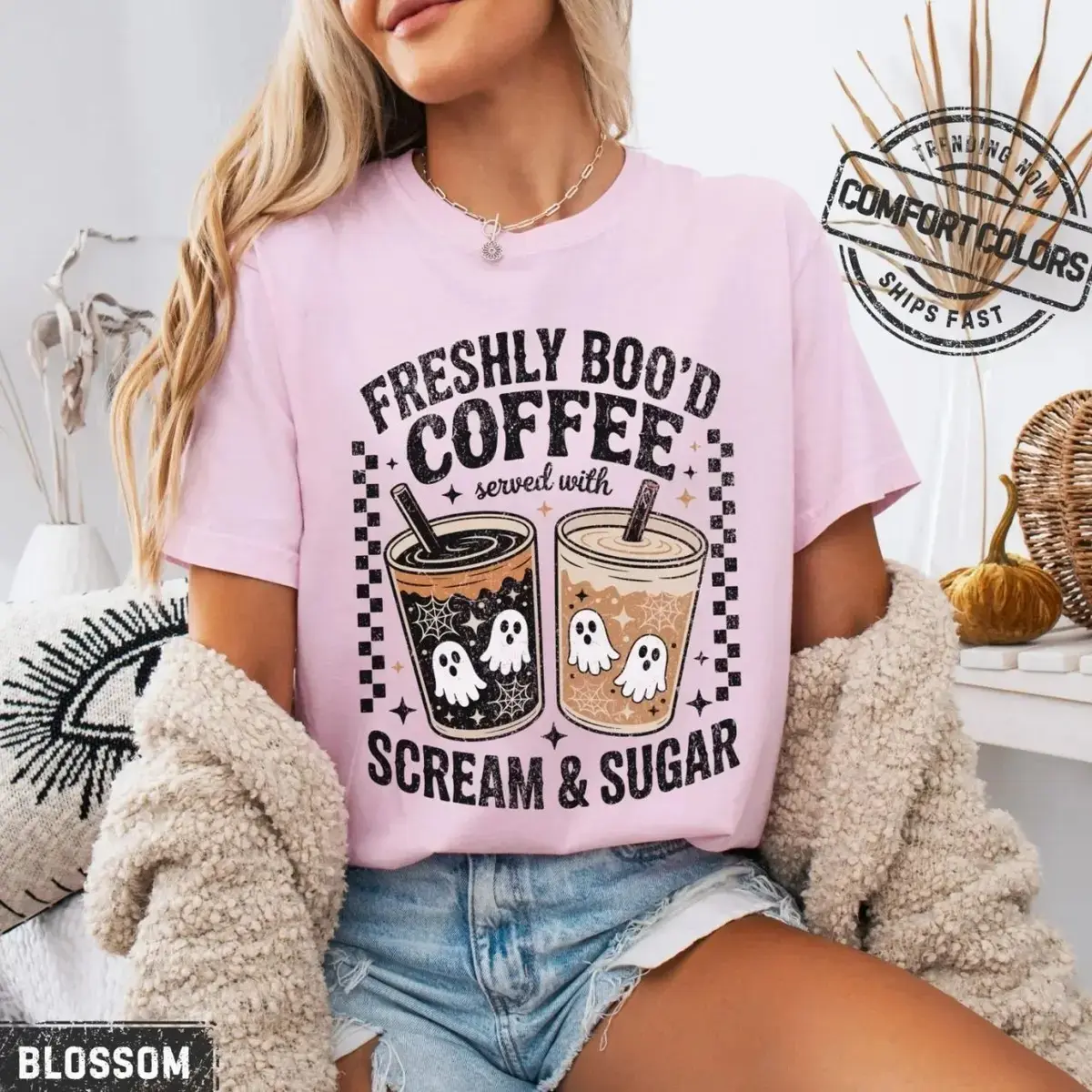 Comfort Colors Halloween Tee Ghost Coffee Cute Ghost Shirt, Trending Halloween Graphic Tee, Comfortable Menswear & Womenswear Top, Perfect Halloween Gift For Men And Women
