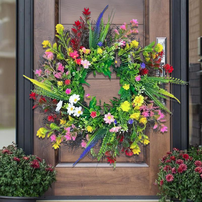 ZMOCEN-24" Wildflower Wreath - Colorful Artificial Flower Door Decor | Rustic Spring Outdoor/Indoor Wall Hanging