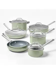 Figmint 12PC Aluminum Cookware Set 450 Degree F Green Nonstick Ceramic Coated