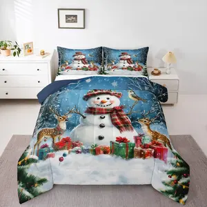 Snowman Bedding Set,Christmas Decorations Comforter Set,Snowflake Duvet Quilt,Microfiber Bedroom Decor
