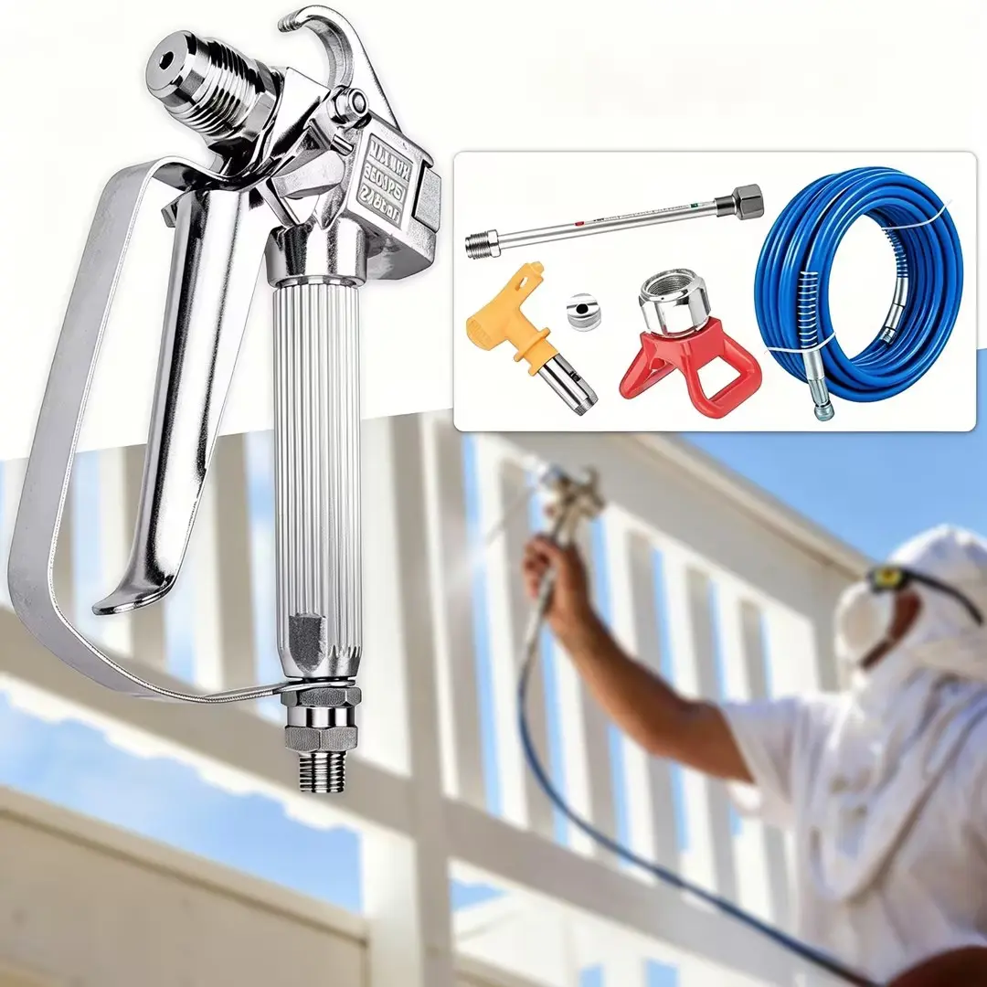Upgraded 50ft Airless Paint Sprayer Tool Kit, Home Improvement Pressure Paint Supply Accessory Set with 50ft Hose, Gun, 8" Extension Pole, 517 Tip, 1/4" Swivel Joint, 3600 PSI Rating, Hardware