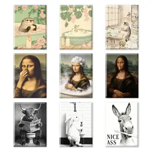 Vintage Humorous Mona Lisa Pinch Nose Poster, Fun Bathroom Wall Art, Suitable for Restroom, Living Room, Office, 12x16 Inch Framed Classic Art