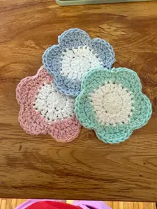 Adorable Crochet Flower Coasters- Handmade Gift Set of 3 Coasters