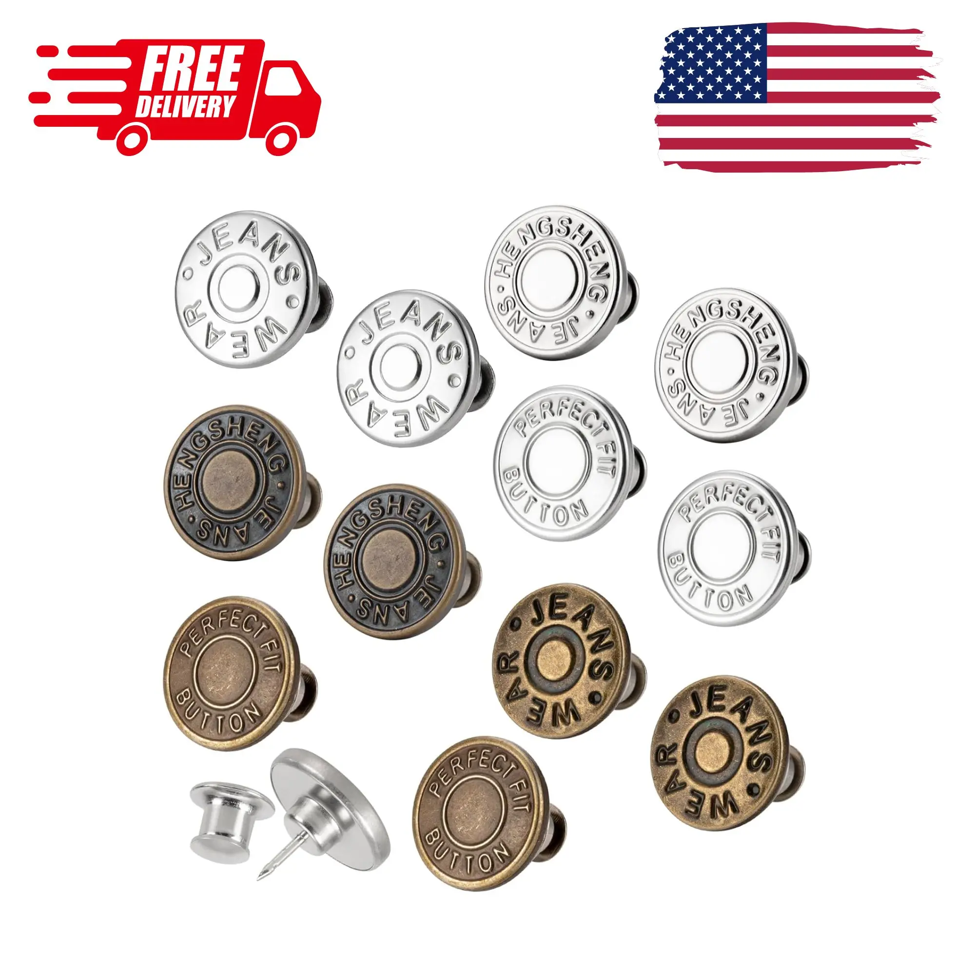 12 Sets Jean Buttons for Loose Jeans