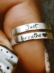 Casual Minimalism Unique Letters Just Breathe Heart Open Ring Suitable for Both Men and Women Daily Vacation, Gift for Her, Heart Letter Rings