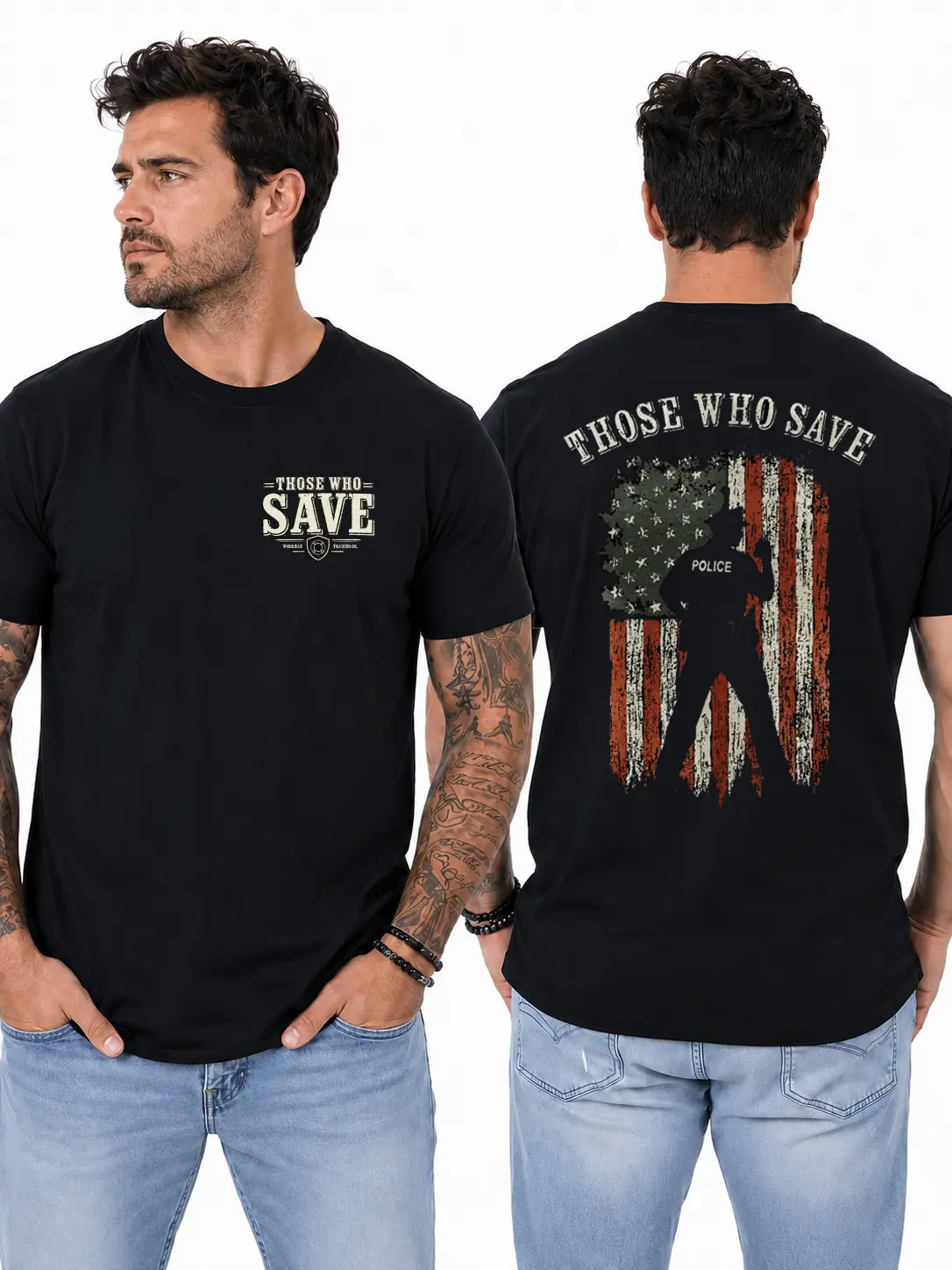 Patriotic Police Officer T-Shirt, American Flag & Law Enforcement Silhouette Graphic Design, First Responder Shirt for Police Officers & Security Personnel, Gift for Law Enforcement Families or Public Safety Workers