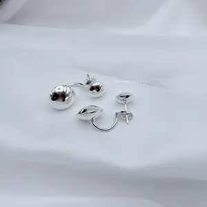 950 Silver 2 in 1 Lentil-Shaped Telephone Earring #2 - Versatile & Creative Design for Various Occasions