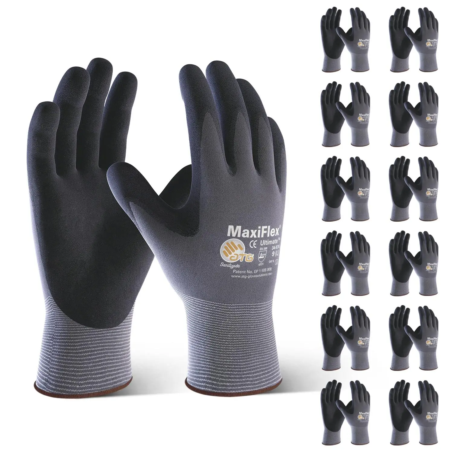 24/12 Pairs MaxiFlex Work Gloves for Men, Foam Nitrile Coated Gloves with Enhanced Grip