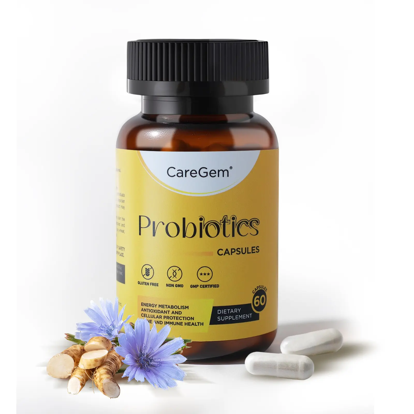 CareGem Probiotic & Prebiotic Capsules for Gut Digestive Health Immune Support with Inulin Fiber for Women Men 60 Capsules 30 Day Supply