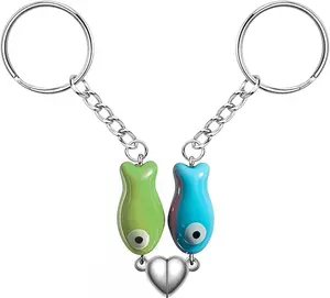 Matching Heart Keychain,Cute Ceramic Fish Matching Couples Stuff Keyrings,Valentines Day Gifts for Him Her