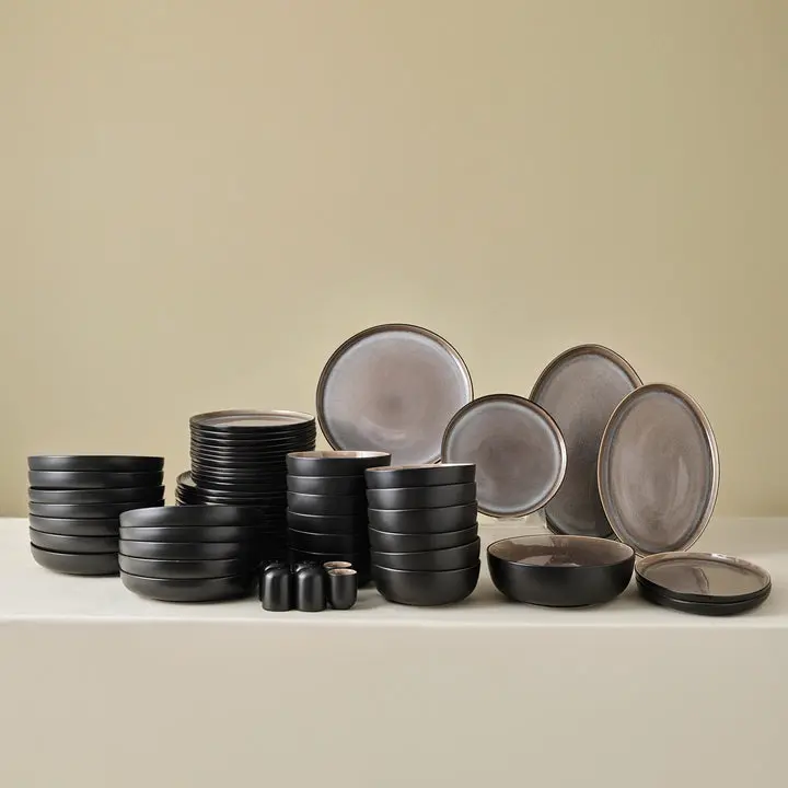 Karaca Mercure 59-Piece Reactive Glaze Dinnerware Set for 12, Multicolor