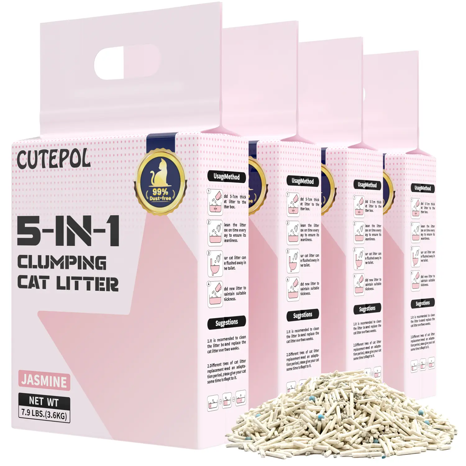 Cutepol Mixed 5-in-1 Cat Litter, Odor Control and Rapid Clumping, Toilet Flushable, Dust-Free, Multi-Cat, Bentonite Tofu Cat Litter, 7.9lb per Bag