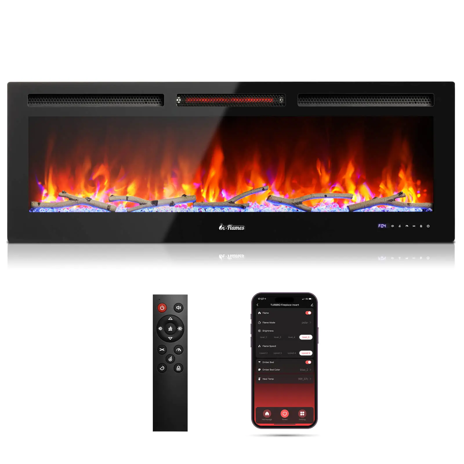 TURBRO In Flames 50in WiFi Smart Wall-Mounted Electric Fireplace