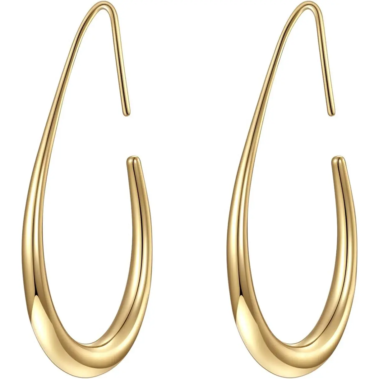 Lightweight Teardrop Hoop Earrings for Women - 14k Gold/White Gold Plated Large Oval Pull Through Hoop Earrings High Polished Statement Jewelry Gift for Women bracelet best friend