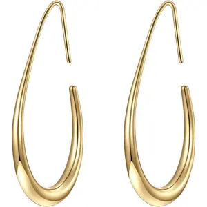 Lightweight Teardrop Hoop Earrings for Women - 14k Gold/White Gold Plated Large Oval Pull Through Hoop Earrings High Polished Statement Jewelry Gift for Women bracelet best friend
