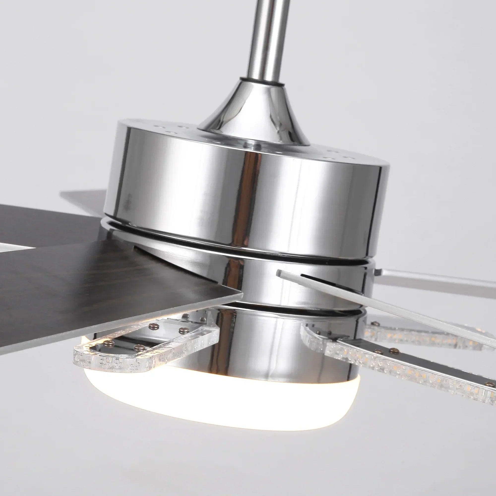 52" Modern Ceiling Fan Double-sided Blades with Main & Side LED Light Downrod Mount