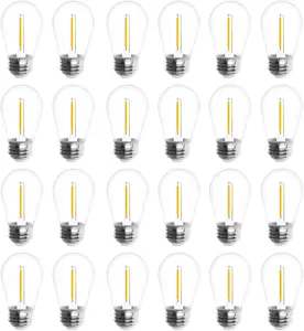 24-Pack LED 1W String Light Bulbs, S14 Plastic Shatterproof Edison Vintage Style Replacement 1 Watt Outdoor 2200K, Waterproof, Warm White Equivalent to 11w, e26 Base